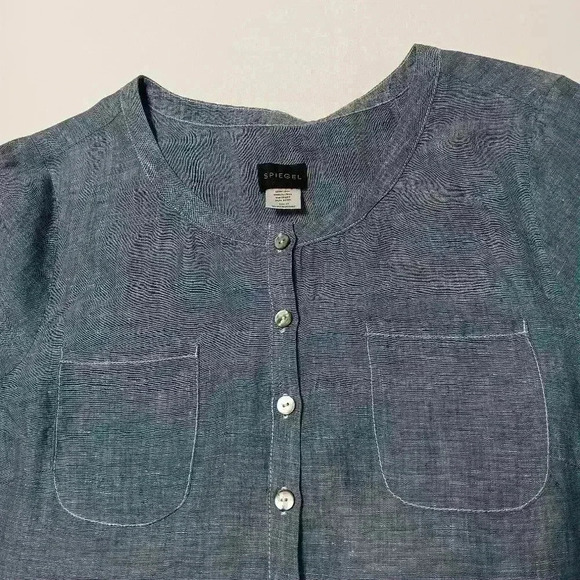 Spiegel 3/4 sleeve button down Blue 💯  Linen Top. Ladies size 14 - Picture 7 of 7